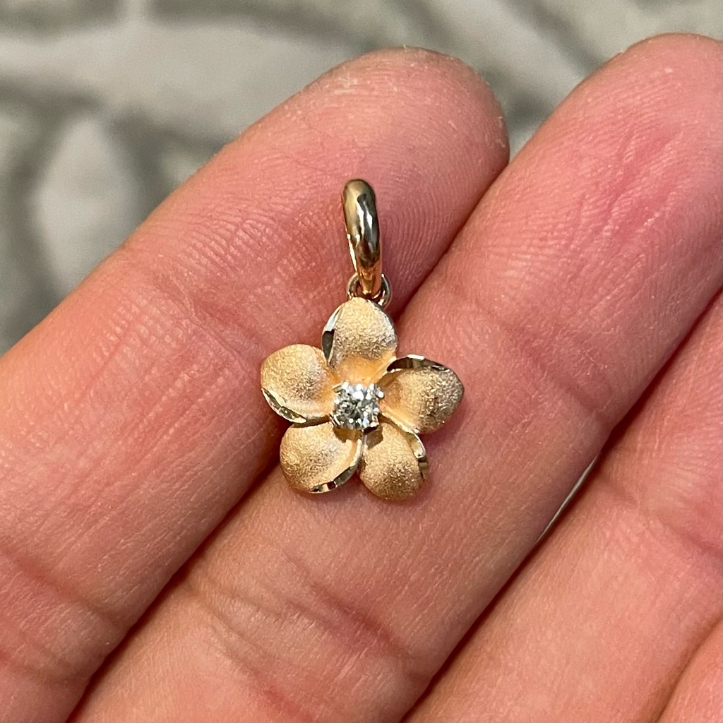 14k Rose Gold Flower Pendant With Diamond Accent 600$